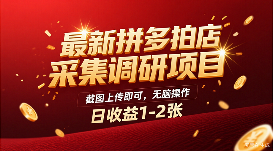 最新拼多多拍店采集调研项目，截图上传即可，无脑操作，日收益1-2张网创吧-网创项目资源站-副业项目-创业项目-搞钱项目网创吧