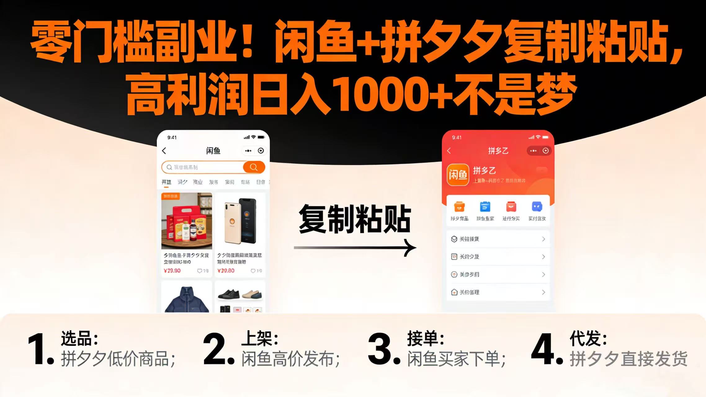 零门槛副业！闲鱼 + 拼夕夕复制粘贴，高利润日入 1000 + 不是梦网创吧-网创项目资源站-副业项目-创业项目-搞钱项目网创吧