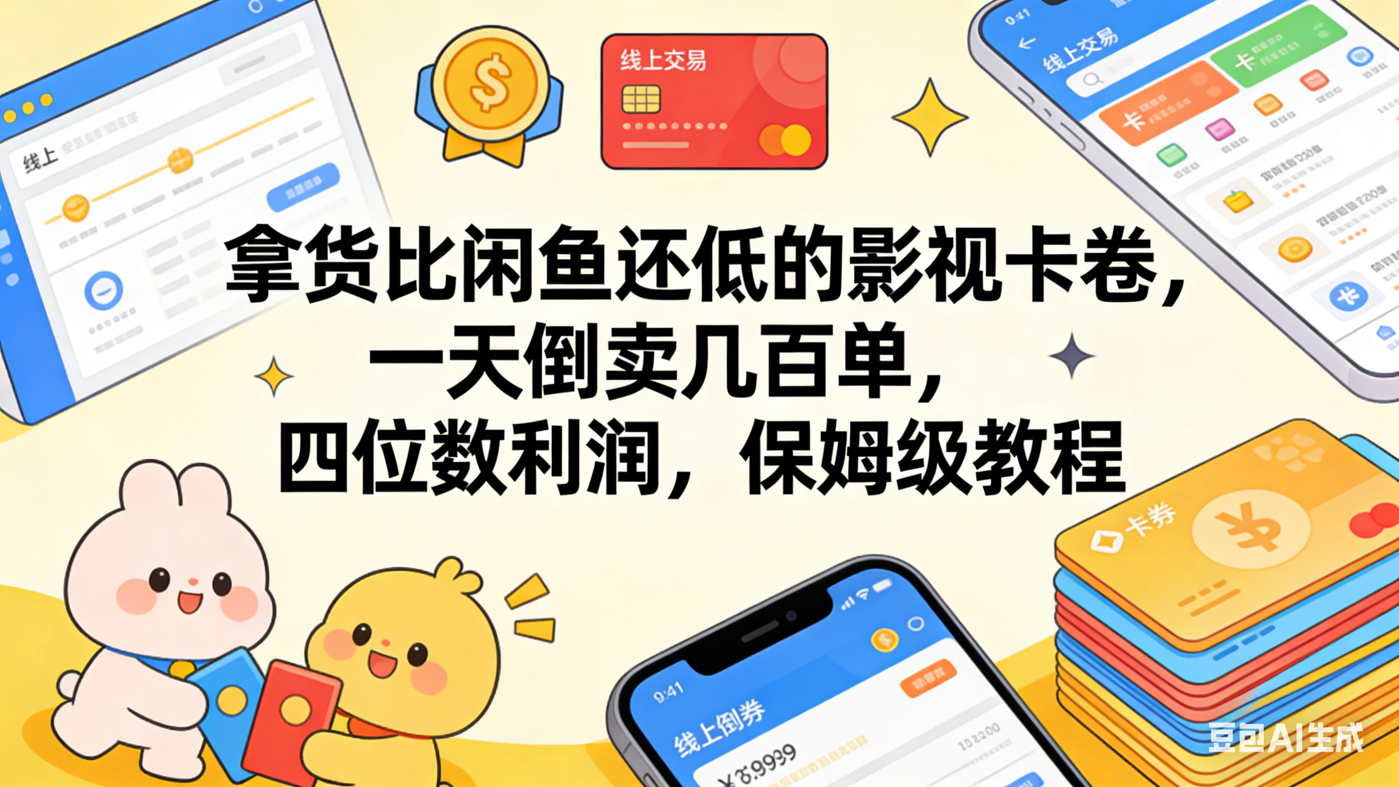 拿货比闲鱼还低的影视卡卷，一天倒卖几百单，四位数利润，保姆级教程网创吧-网创项目资源站-副业项目-创业项目-搞钱项目网创吧