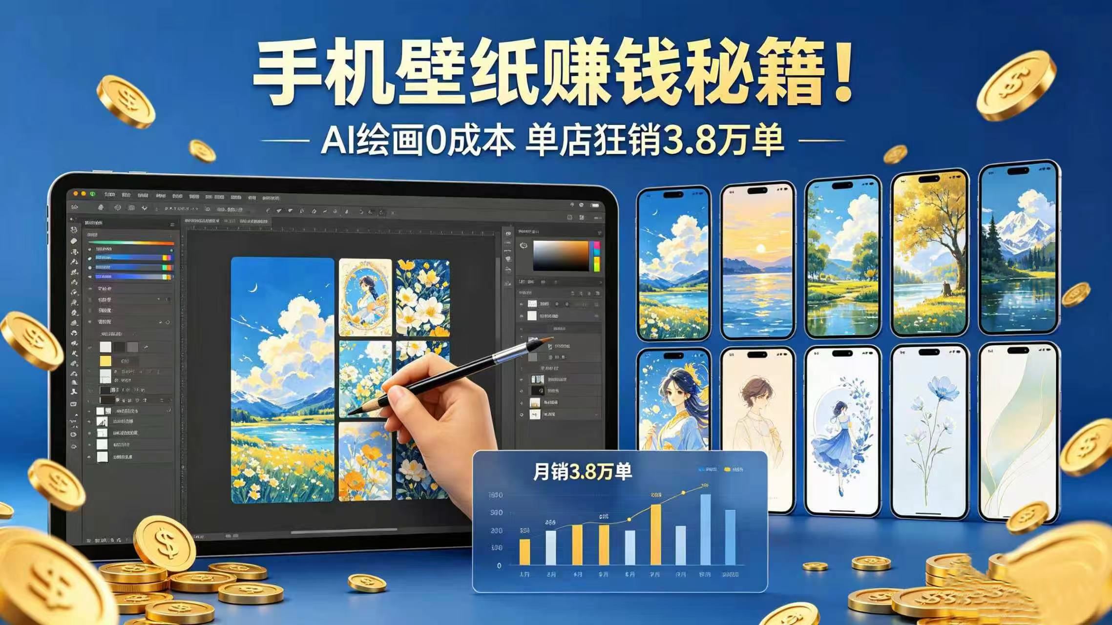 手机壁纸赚钱秘籍!AI 绘画 0 成本 单店狂销 3.8 万单网创吧-网创项目资源站-副业项目-创业项目-搞钱项目网创吧
