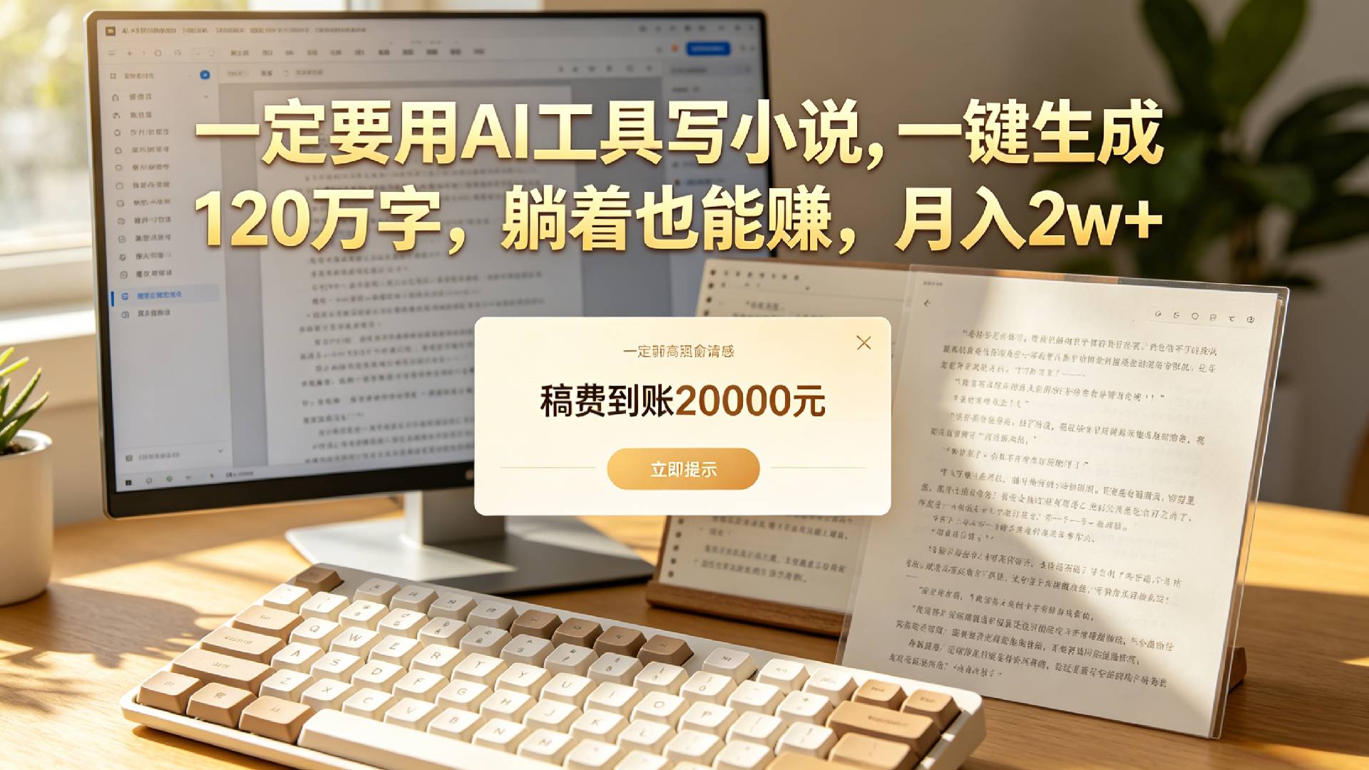 【听劝】一定要用AI工具写小说,一键生成120万字，躺着也能赚，月入2w+网创吧-网创项目资源站-副业项目-创业项目-搞钱项目网创吧