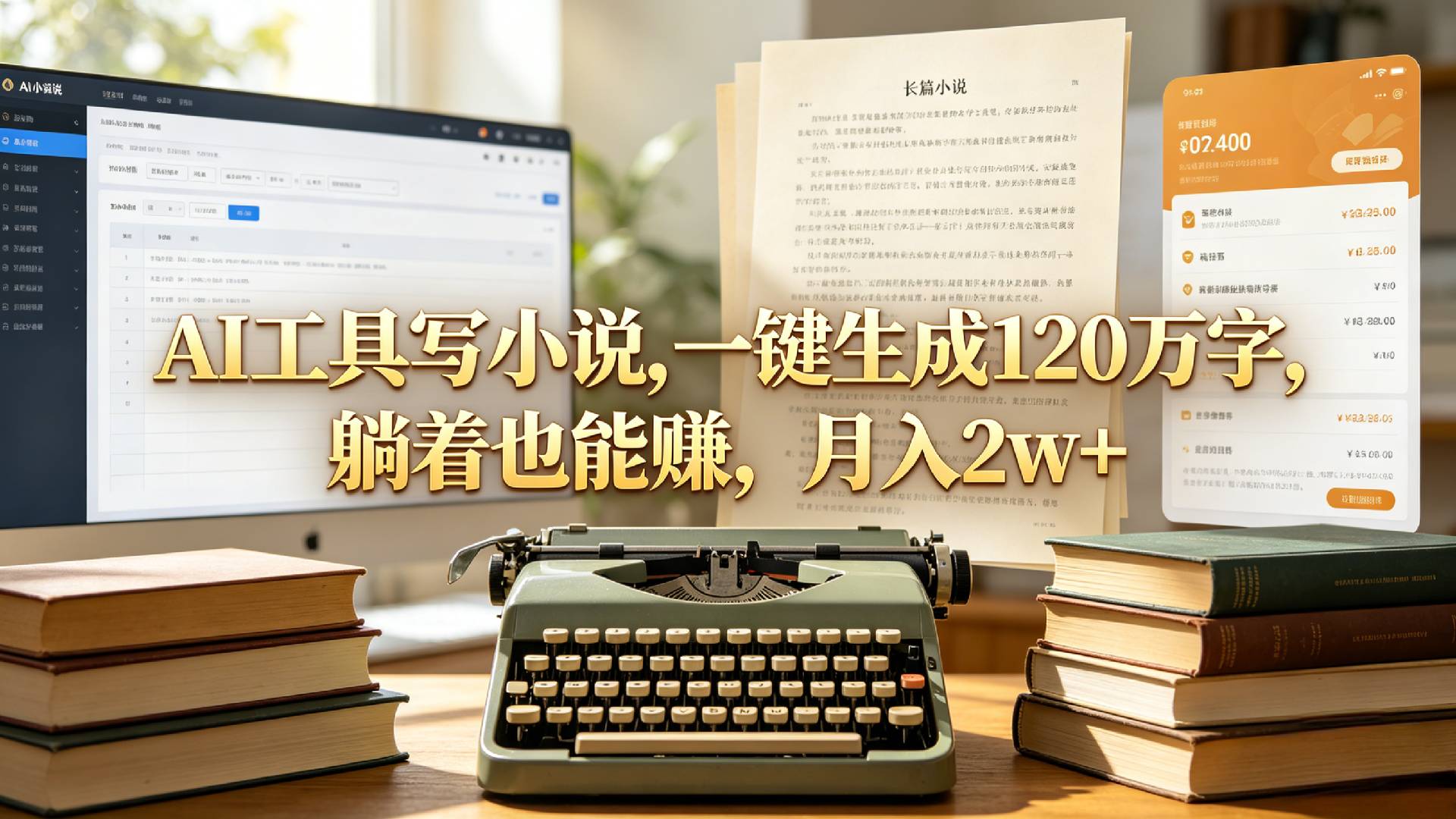 AI工具写小说,一键生成120万字，躺着也能赚，月入2w+！网创吧-网创项目资源站-副业项目-创业项目-搞钱项目网创吧
