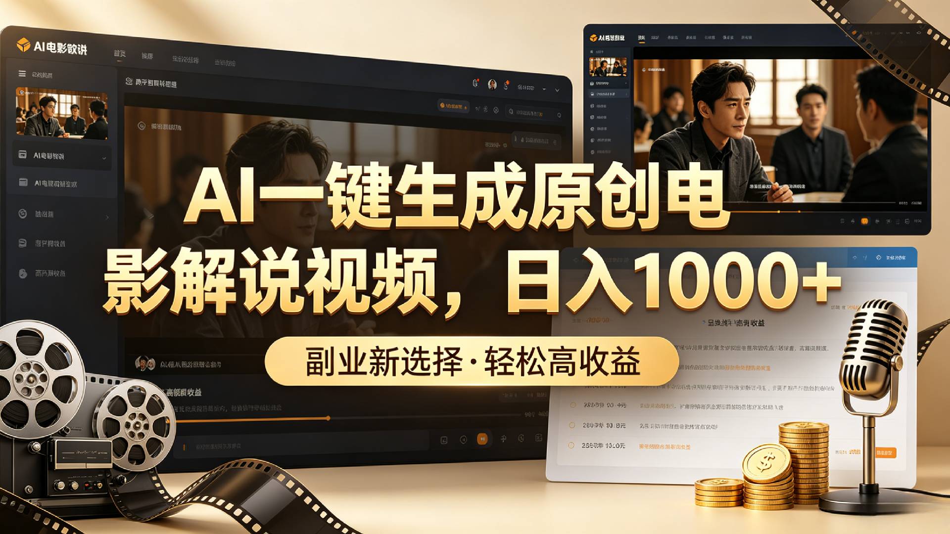 AI一键生成原创电影解说视频，日入1000+！网创吧-网创项目资源站-副业项目-创业项目-搞钱项目网创吧